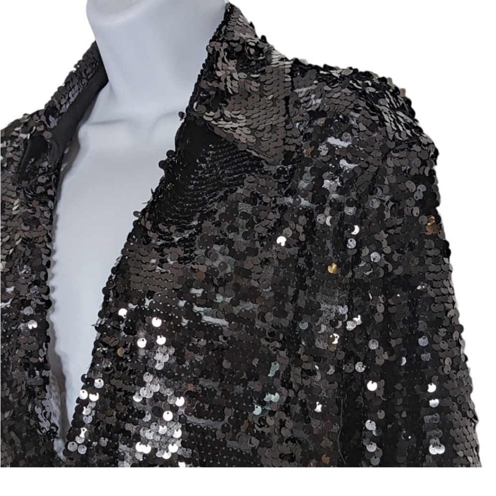 Top, Zara black sequin long sleeve V-Neck Lapel Collar top New with Tag